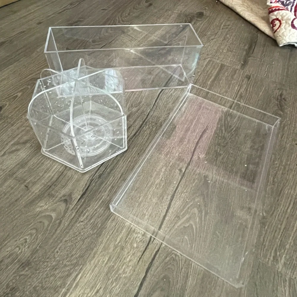 Set of 3 clear acrylic makeup desk office vanity locker organizers